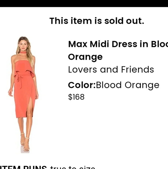 LOVER'S & FRIENDS Max Midi strapless Dress in Blood Orange. Size xs - Picture 3 of 13
